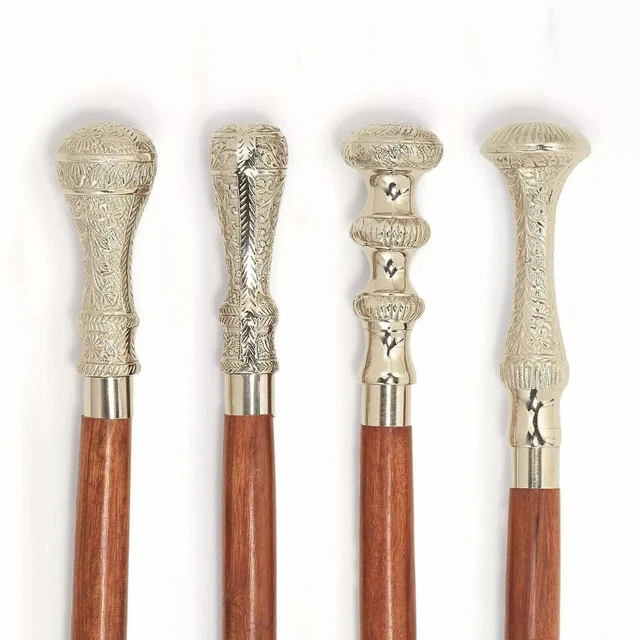 Vintage Design Ottone Manico Antico Stile Vittoriano Bastone di Legno