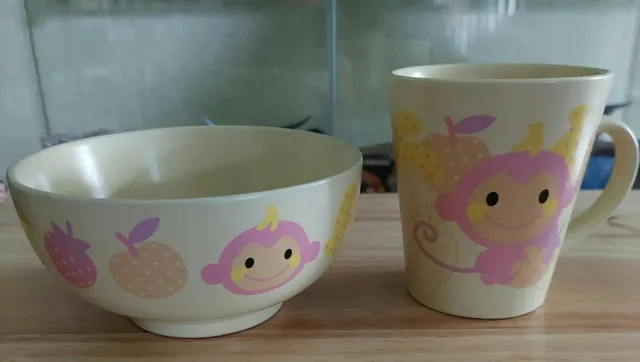 Sanrio Chi Chai Monchan Monkey Hello Kitty Ceramic Soup Cereal Bowl & Mug Set