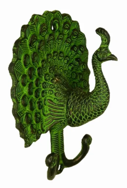 Peacock Design Vintage Antique Finish Handmade Brass Wall Hanger Key Cloth Hook