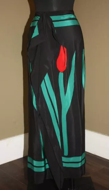 Marni Made In Italy Tulip Design Black Background Silk Long Skirt - Eu 42 Medium 3