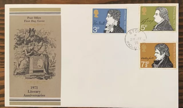 1971 Literary Anniversaries - Post Office FDC with Stow, Midlothian CDS