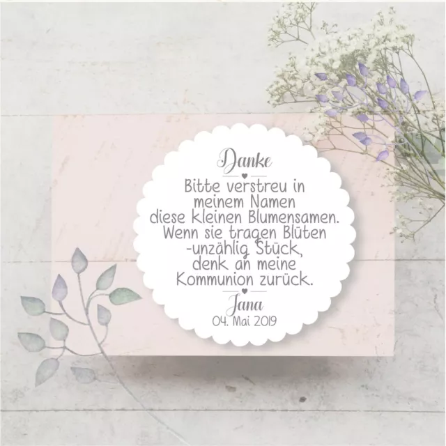 24 Aufkleber Sticker  Danke Blumensamen Taufe Hochzeit Kommunion Konfirmation