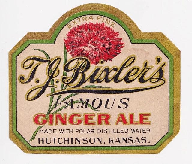 1915 T. J. Bixler Bottling Co, Hutchinson, Kansas Ginger Ale Label