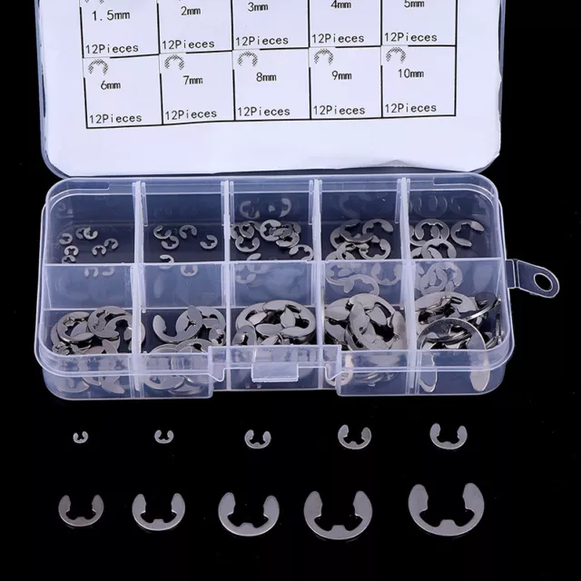 120Pcs/Box 304 Stainless Steel E-Clip Retaining Circlip Assortment Kit M1.-lm