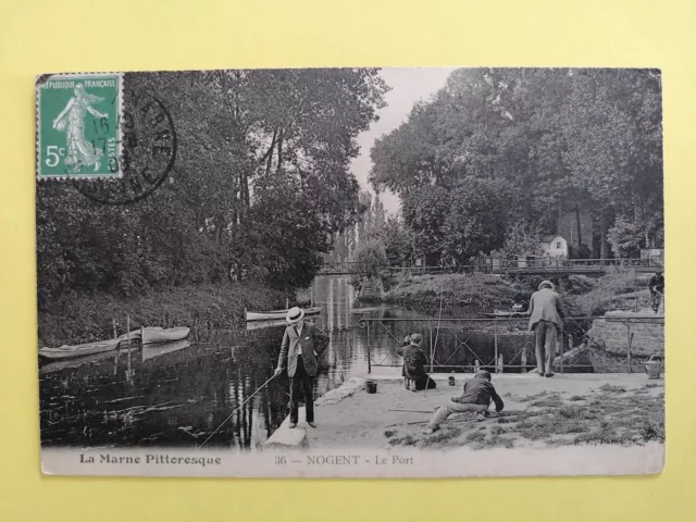 cpa 94 - NOGENT SUR MARNE en 1908 Le PORT Animés PÊCHEURS à la LIGNE