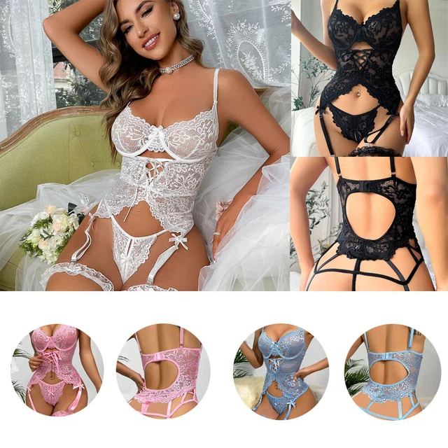 Lingerie Sexy In Pizzo Babydoll Con Bralette - Deep V, Nero, Intimo Donna Sensuale - Foto 4