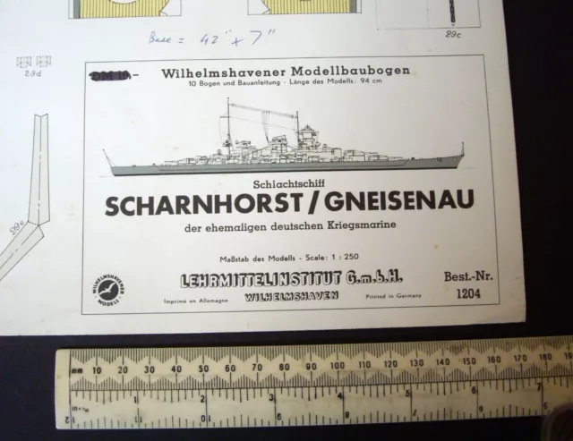 c1960 Lehrmittelinstitut Wilhelmshaven #1204 Battleship Scharnhorst Cut-Out Kit