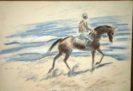#1 Maureen Love Original Sketch Race Horse on Del Mar Beach