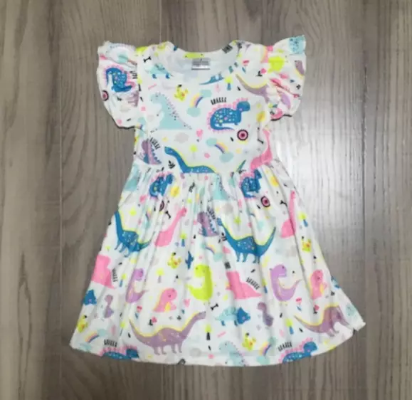 NEW Boutique Dinosaur Girls Flutter Sleeve Dress