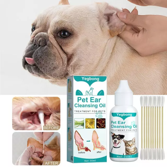 Pet Ear Cleaner Antibacterial Solution For Dog Cat Ear Cleaning w/Cotton s Q4W3