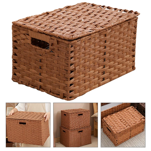 Panier De Rangement Multifonctionnel 30L En Rotin Tressé Imitation Plastique Beige - Idéal Salon Cuisine Poubelle Décoration