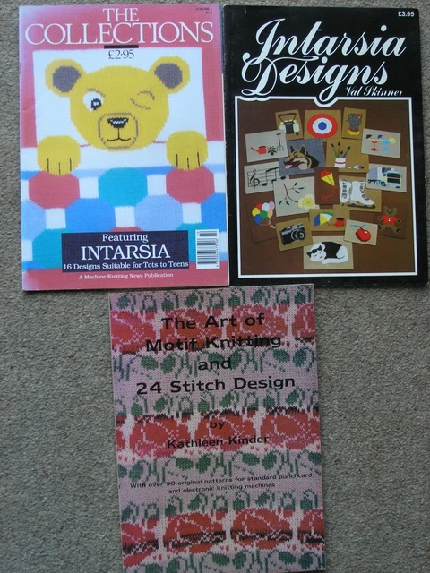 3 libros de patrones de máquina de tejer - diseño de incrustaciones, motivos y puntadas - en muy buen estado