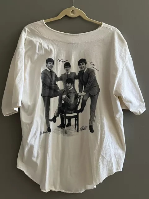 Vintage 90s The Beatles The Fab Four Baseball Shirt XL Jersey Button Up