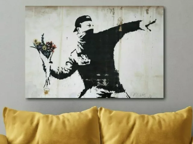 BANKSY - Flower Thrower - Canvas Wall Art Print - Various Sizes