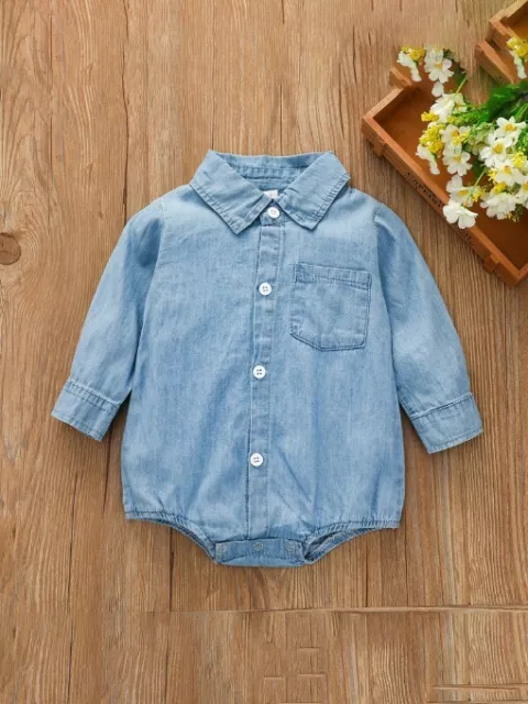 Body Neonato Pagliaccetto bambina bambino blu denim jeans tuta tutina B005