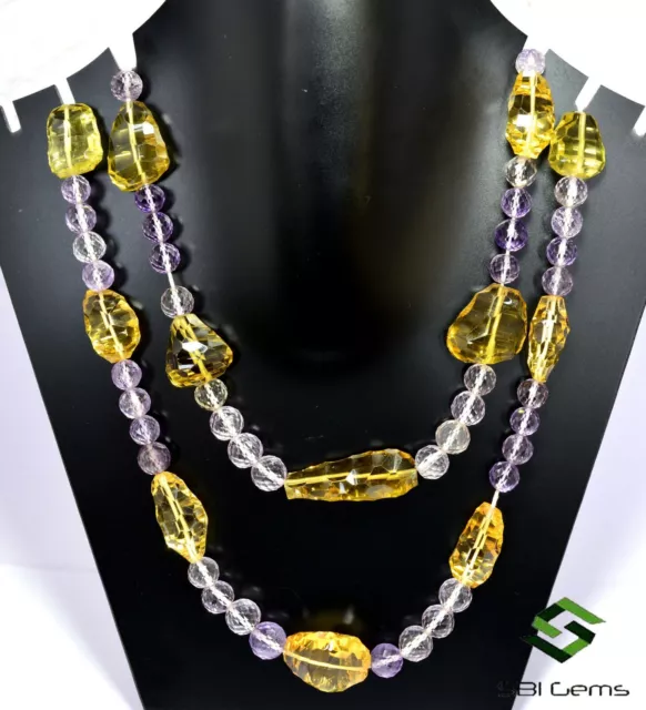 Natural Citrine & Amethyst Faceted Beads Stones 16 Inch Single Strand Gemstones