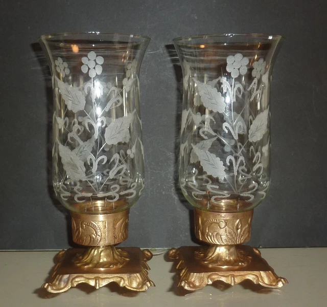 Paire Bougeoirs Anciens Verre églomisé Ou Mercurisé - Photophores Vintage