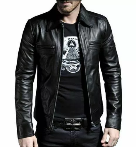 New Motorcycle Mens Genuine Lambskin Leather Jacket SlimFit Biker Leather Jacket