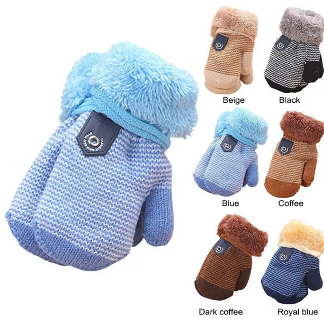 Winter Warm Toddler Baby Boy Girls Kids Thick Fur Gloves Neck String Mittens UK