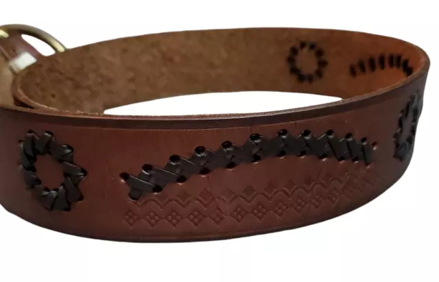 Mossimo Supply Co Genuine Leather Belt 2-Tone Brown Tooled Braided Women's Small 2