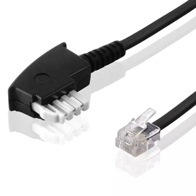 10m TAE-N Kabel Faxkabel Flachkabel 1x RJ11 auf TAEN Stecker 6P4C Schwarz