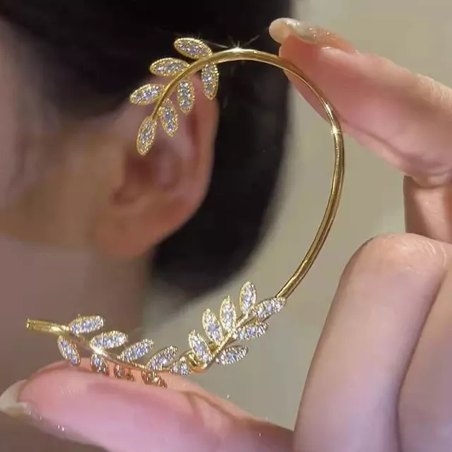 Sparkling Crystal Leaf Ear Clip Non-Piercing Earring For Women Fashion Leaves *&