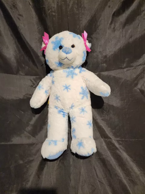 Build A Bear Christmas Holiday Plush with Blue Snowflake Print & 2 Pink Bows
