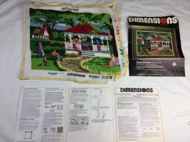 1982 Dimensions Partially Completed needlepoint Kit 2204 Concert Park No Thread