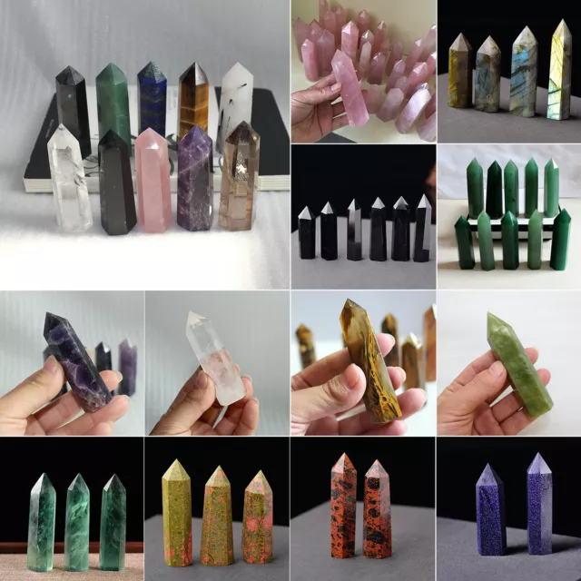 Natural Flourite Amethyst Rose Clear Quartz Crystal Point Obelisk Wand Healing