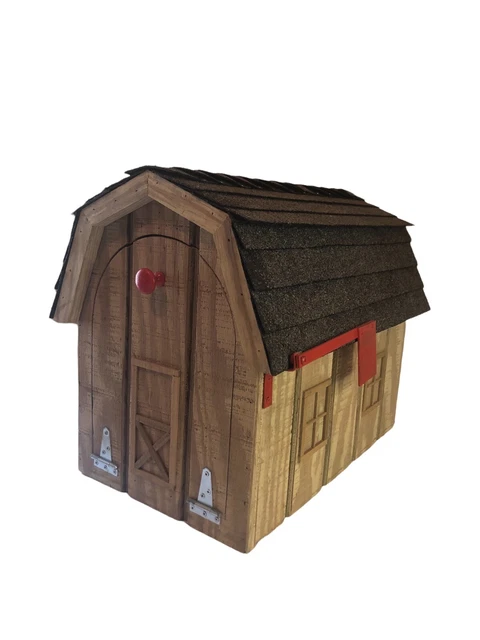 Handmade Treated Wooden Barn Mailbox Shingle Roof Extra Large Detailed Hardware