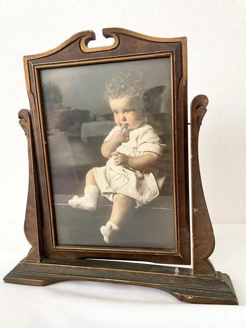 Antique Art Deco Swivel Wood Picture Frame With Gold Gilt Carved Moulding