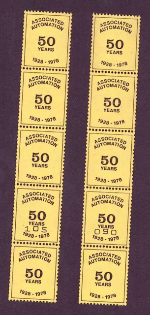 2 x Associated Automation 50 Jahre 1928 - 1978 Aschenputtel Stempel Spulenstreifen von 5