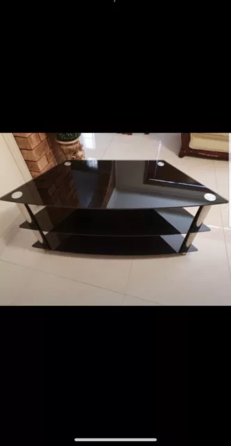 Artiss 3 Tiers Tempered Glass TV Stand - Black