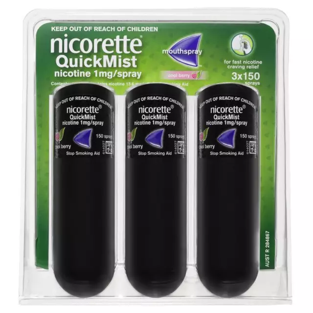 Nicorette Quit Smoking QuickMist Nicotine Spray Berry 3 x 150 Pack