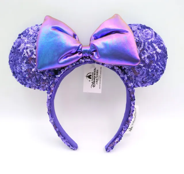 Iridescent Purple Sequins Disneyland Disney Parks Minnie Mouse Ears Bow Headband
