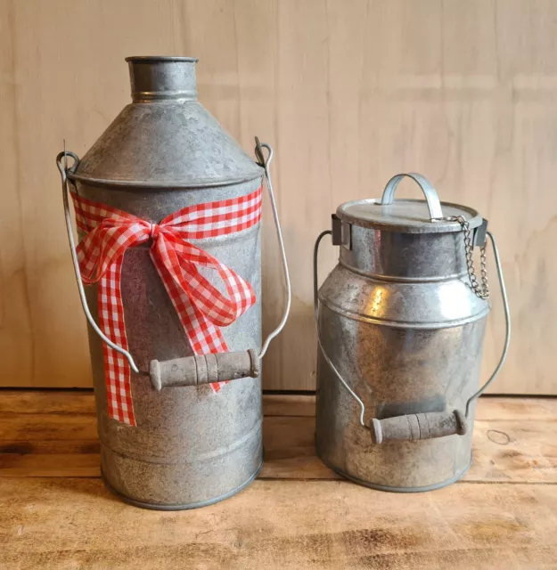 Lot de 2 pots à lait en acier galvanisé - Ancien - Vintage