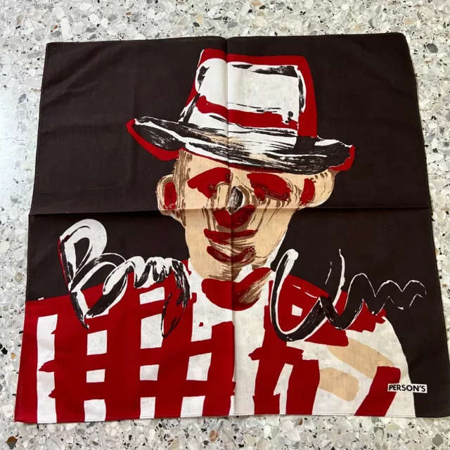 Brown Handkerchief Cotton Pocket Square 19" Art Paint Man Red Shirt Hat Signed