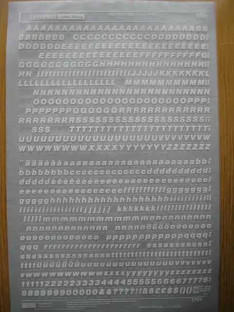 1 x Letraset Upp/Low/Num HELVETICA BOLD ITALIC 24pt 6.5mm Sheet 1791  (bb)