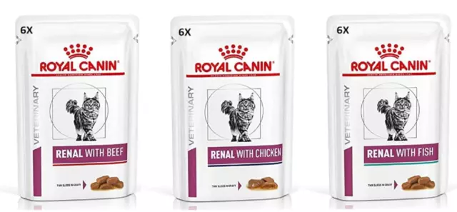 Royal Canin Feline Renal Mix of 6x Tuna 6x Chicken 6x Beef Cat Food each 85gram