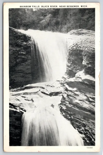 Bessemer Michigan~B&W~Rainbow Falls On Black River~PM c1928~Vintage Postcard