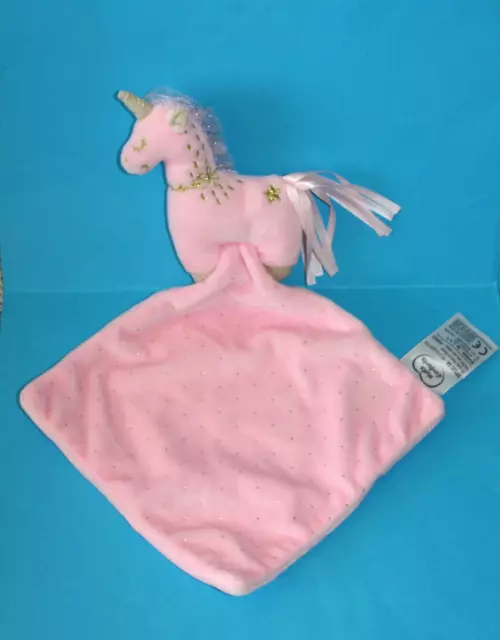Mots D'enfants Doudou Licorne Rose Mouchoir Rose Etoiles Dorees Etat Neuf