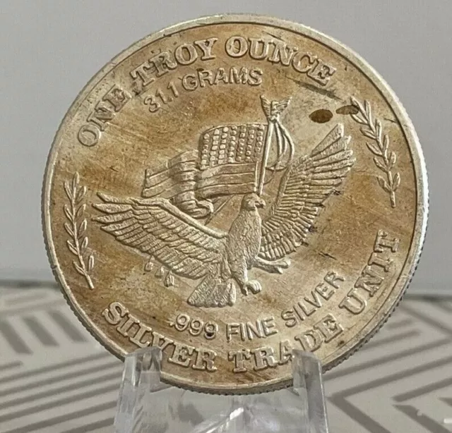 Rare Vintage Toned 1 Oz Silver Trade Unit U.s. Assay Office Fine Silver 1981