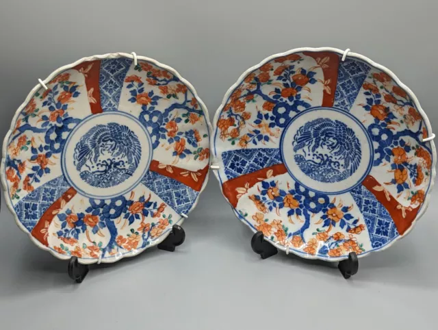 Pair Japanese Imari Porcelain Scallop Plate, Hand Painted, Arita, Early 20th C