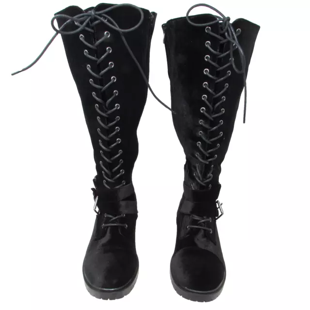 Torrid Black Lace Up Combat Knee Boot Size 9.5 WW Round Toe 1.5" Heel Extra Wide