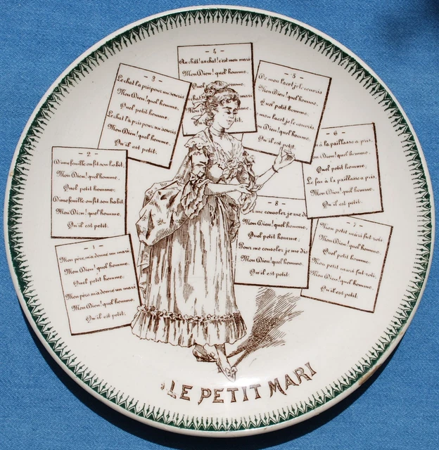 Choisy-le-Roi Fine Earthenware Plate circa 1880 Text of the Song Le Petit Mari