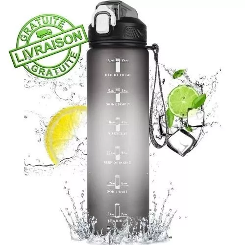 CodiCile | Gourde Sport 1l avec paille bouteille d'eau étanche sport, gym (LG)