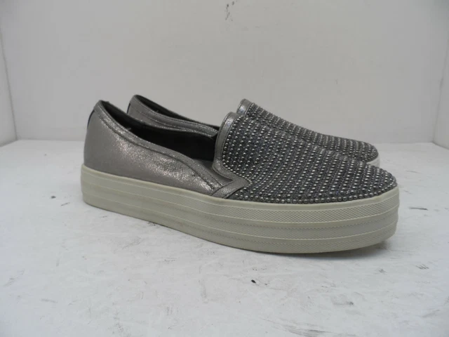 SKECHERS DOUBLE UP Shiny Dancer Women s Silver Slip On Trainers