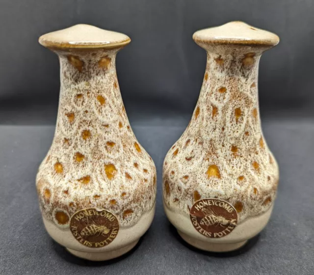 Fosters Pottery Salt & Pepper Pot Shakers Blonde Honeycomb Drip Glaze