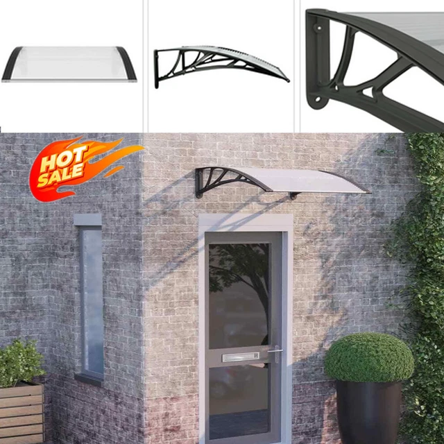 Door Canopy Black and Transparent 100x80 cm Polycarbonate Rain Cover UK