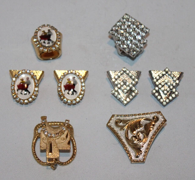 lot 2 square dancing collar tip/scarf holder sets & 2 scarf holders rhinestones